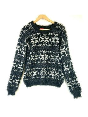 Celsius Premium Women's Eyelash Fuzzy Pullover Black Sweater Size M